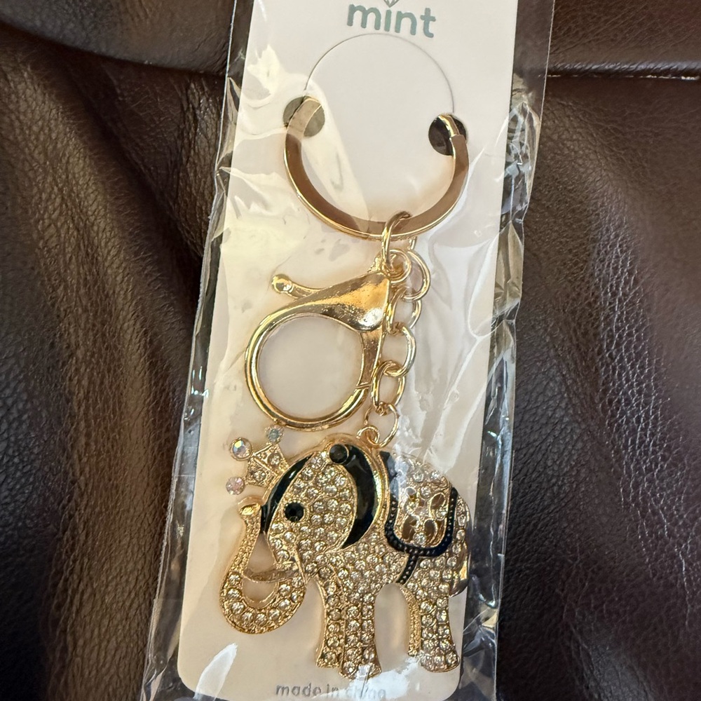 Lucky Rhinestone Gold & Black Elephant Key Chain& Bag Charm NWT